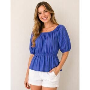 NWT Nine West Blue Striped Peplum 3/4 Sleeve Shirt Womens size small